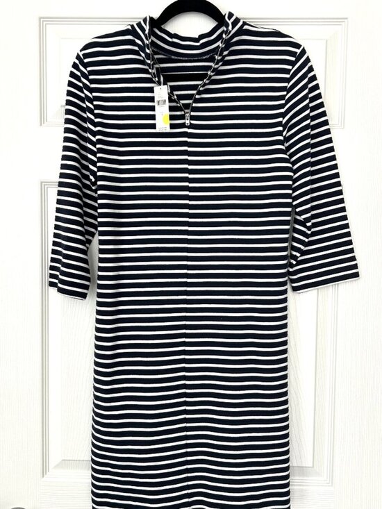 Anthropologie Dresses & Skirts - Anthropologie Seen Worn Kept Dress Womens 8 Navy White Striped Hooded Zip Knit